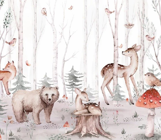 Kinder Aquarelltapete Tiere Wald