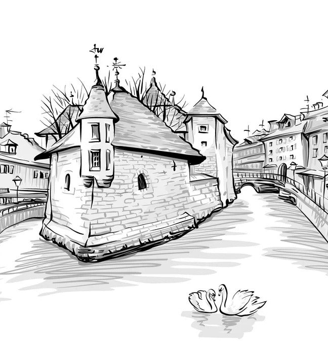 Schwarz-weißes Hintergrundbild „Venedig der Alpen“