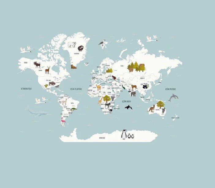 Tapete Weltkarte auf Französisch Kinder Gletscherblau