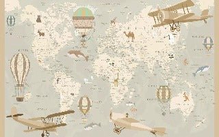 Papier peint enfant carte du monde aviateur, XXL, tendance