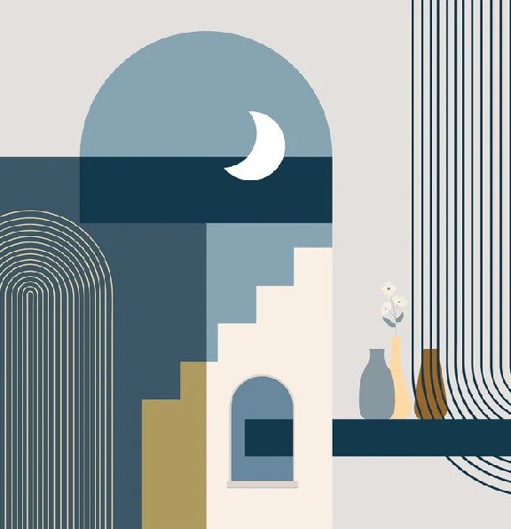 Tapete Arche Blau Grafik