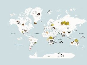 Tapete Weltkarte auf Französisch für Kinder in Eisblau