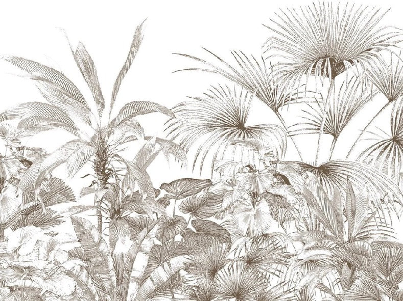 Tropische Tapete Gravur monochrom
