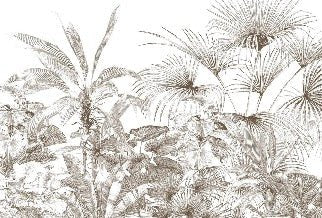 Tropische Tapete Gravur monochrom