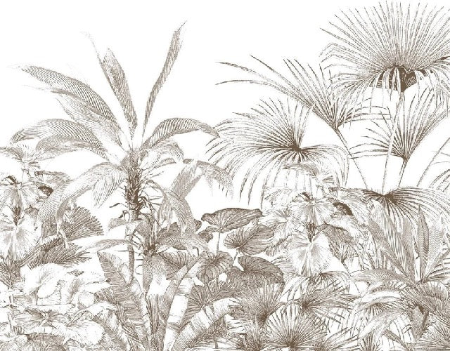 Tropische Tapete Gravur monochrom
