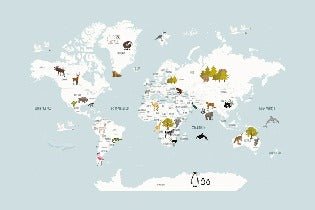 Tapete Weltkarte auf Französisch für Kinder in Eisblau