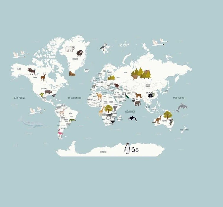 Tapete Weltkarte auf Französisch Kinder Gletscherblau