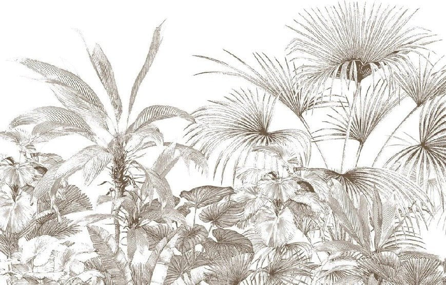 Tropische Tapete Gravur monochrom