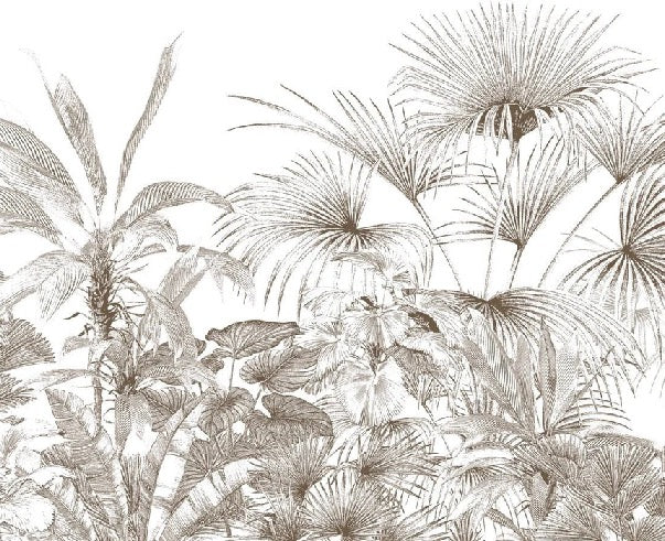 Tropische Tapete Gravur monochrom
