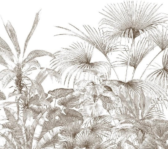 Tropische Tapete Gravur monochrom