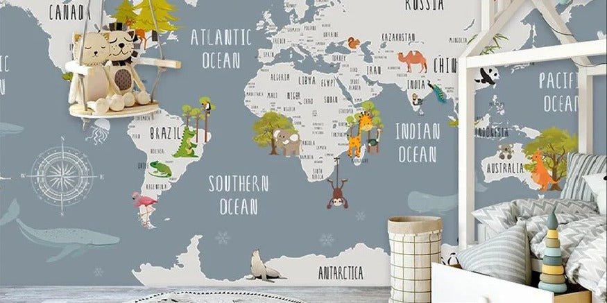 Tapete für Kinderzimmer mit grauen Tieren