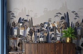 Tapete Dorf mit exotischen Häusern