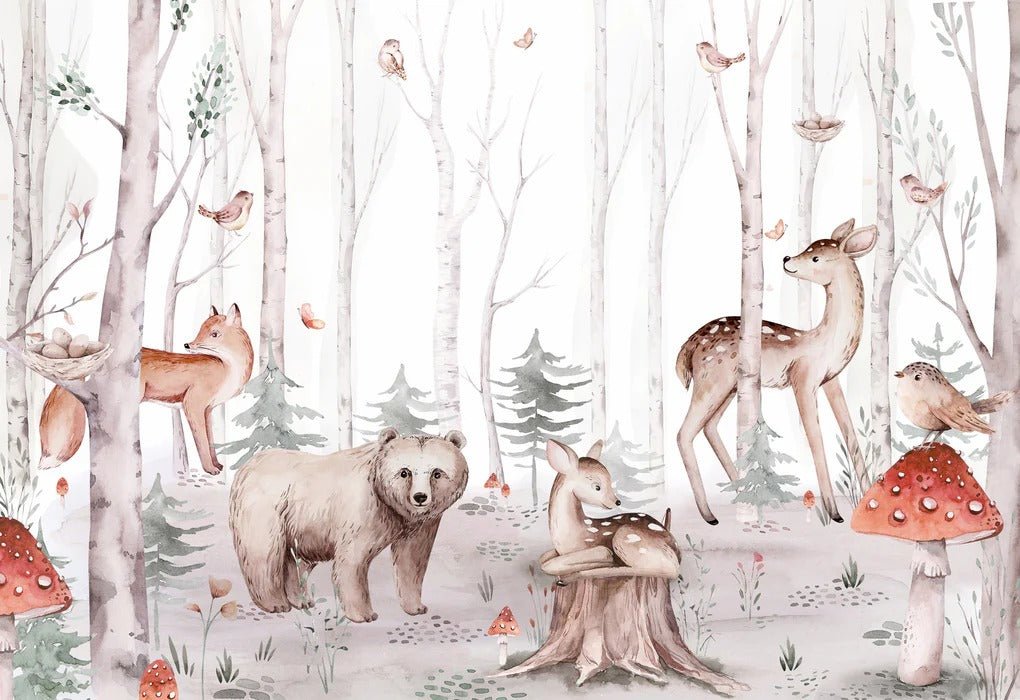 Kinder Aquarelltapete Tiere Wald