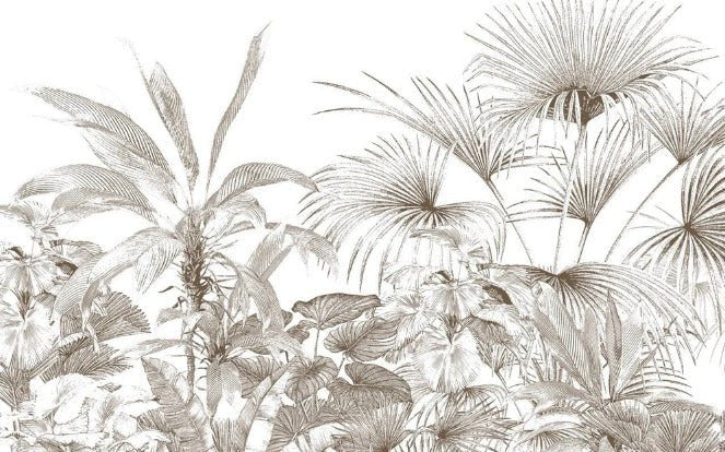 Tropische Tapete Gravur monochrom