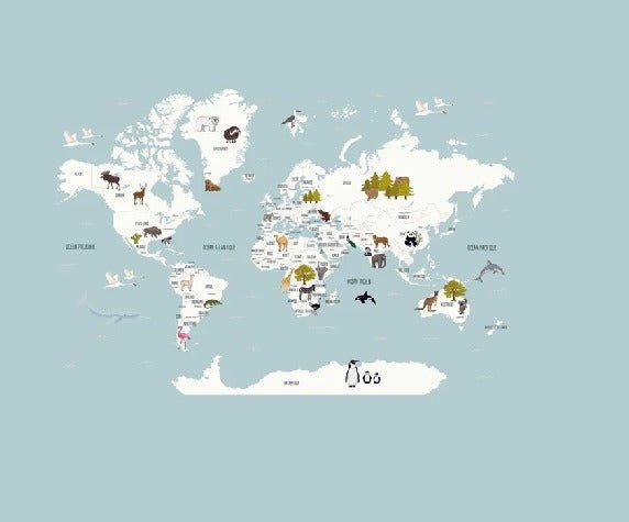 Tapete Weltkarte auf Französisch Kinder Gletscherblau