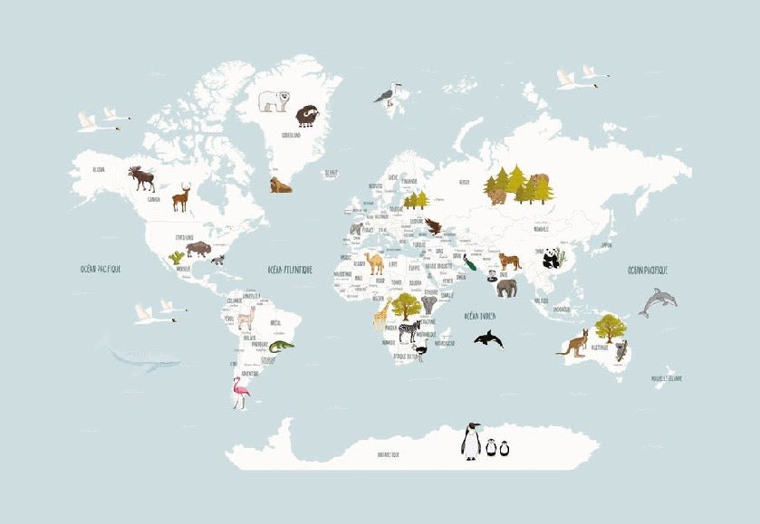 Tapete Weltkarte auf Französisch Kinder Gletscherblau