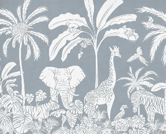 Papier peint enfant safari monochrome bleu, XXL, tendance
