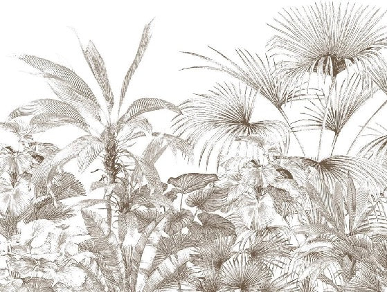 Tropische Tapete Gravur monochrom