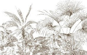 Tropische Tapete Gravur monochrom