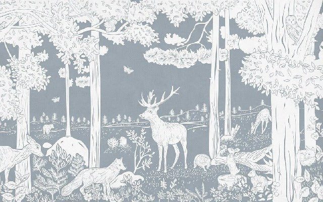 Tapete Waldtiere blau