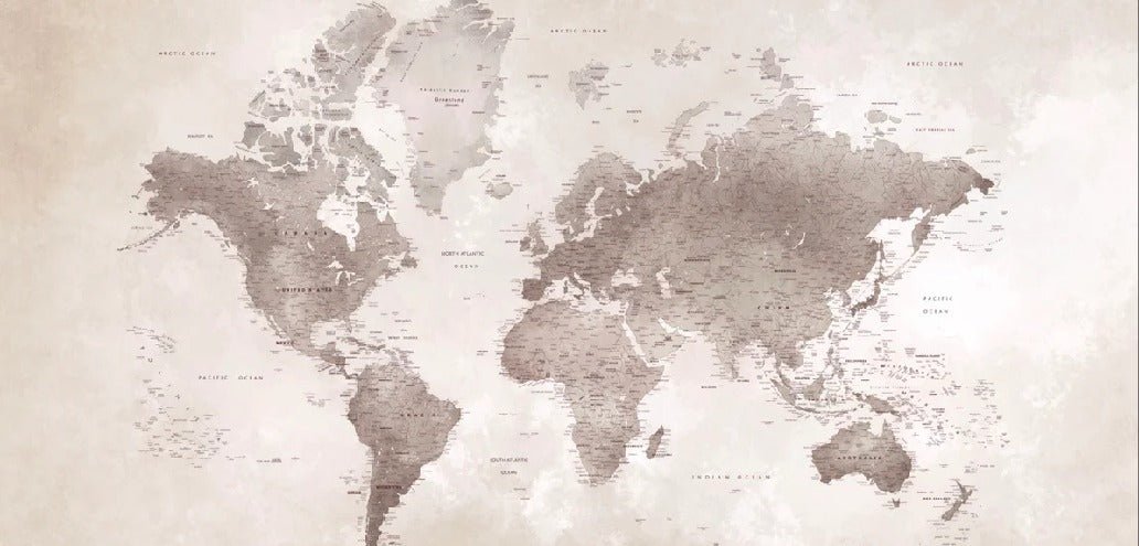 Papier peint carte du monde intemporel, XXL, tendance