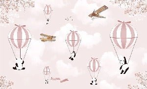 Tapete Kinderzimmer Panda Wolke rosa