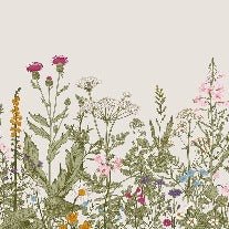 Romantische Tapete mit botanischem Blumenmuster im Folk-Stil