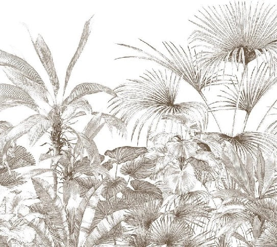 Tropische Tapete Gravur monochrom