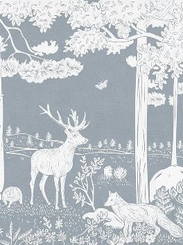 Tapete Waldtiere blau