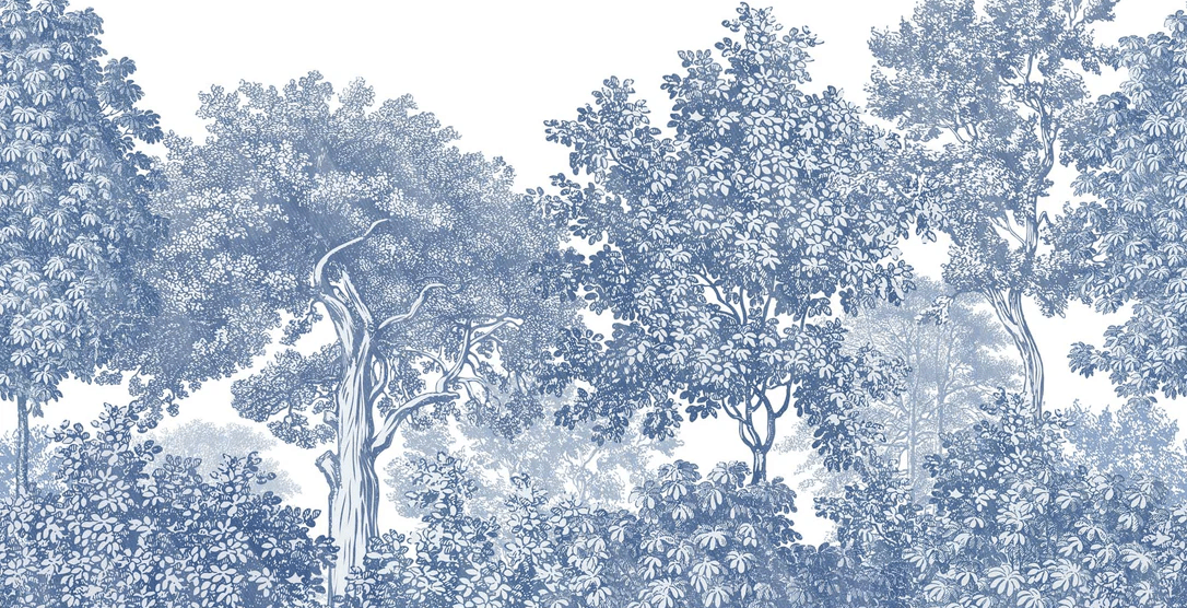 Tapete Landschaft Wald Gravur Blau - H120cmx L234cm - Material Softouch