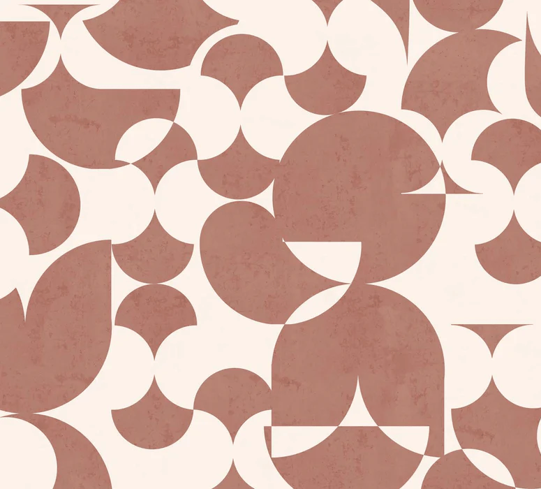 Panorama-Tapete im Retro-Stil mit grafischem Muster in Terrakotta – H 279 cm x B 309 cm – Material: Vinyl