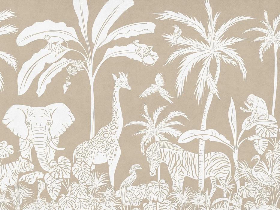 Tapete für Kinderzimmer Safari Monochrom Beige – H300 cm x L400 cm – Material Softouch