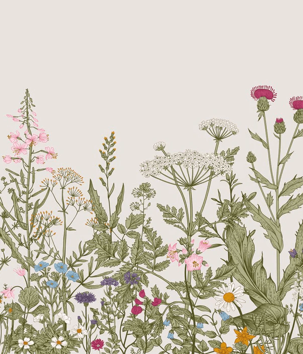 Tapete „Botanische Blume Folk Romantique“ – H 240 cm x B 206 cm – Material: Vinyl
