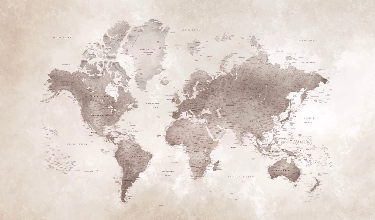 Papier peint carte du monde intemporel, XXL, tendance