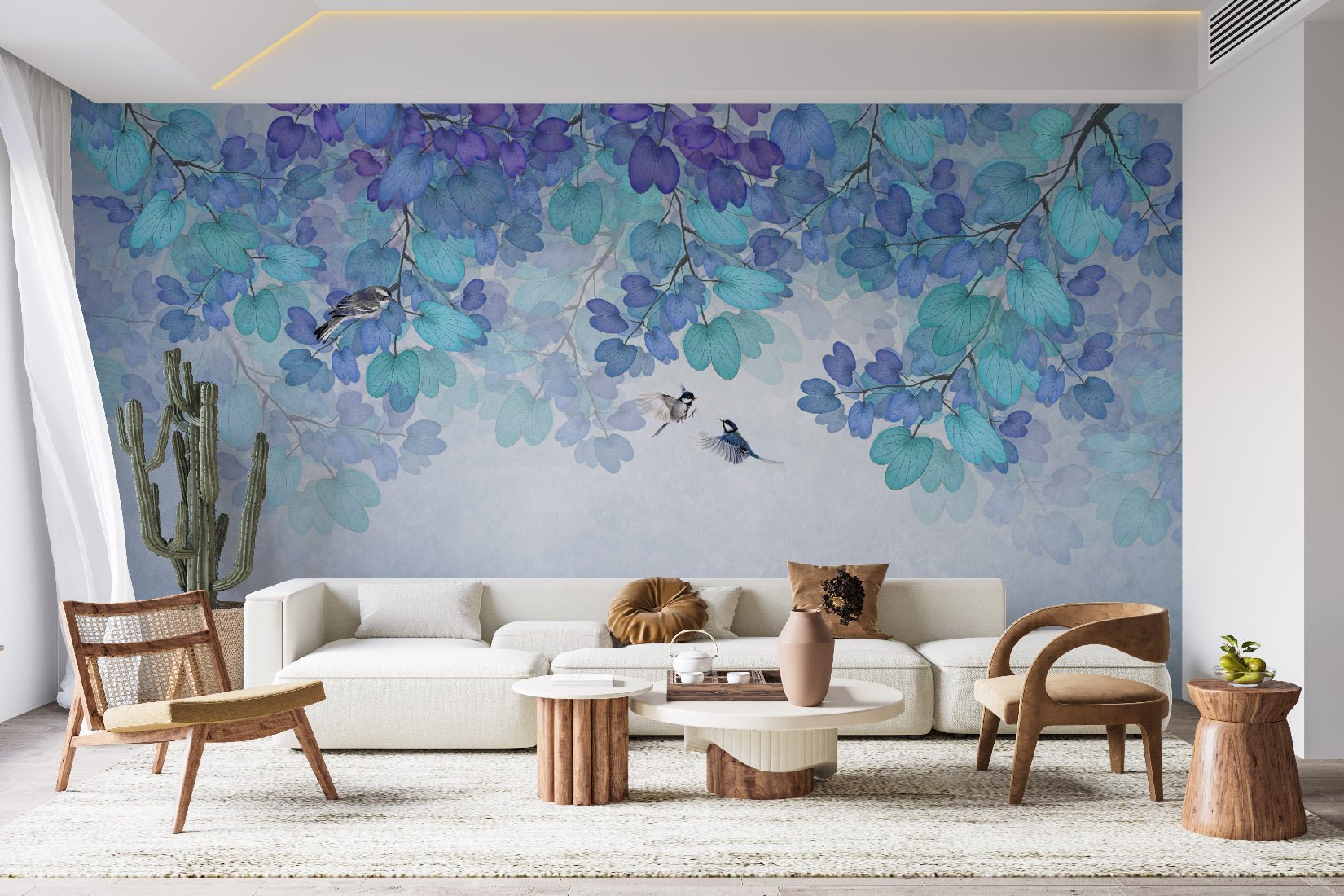 Papier peint feuille bleu, XXL, tendance