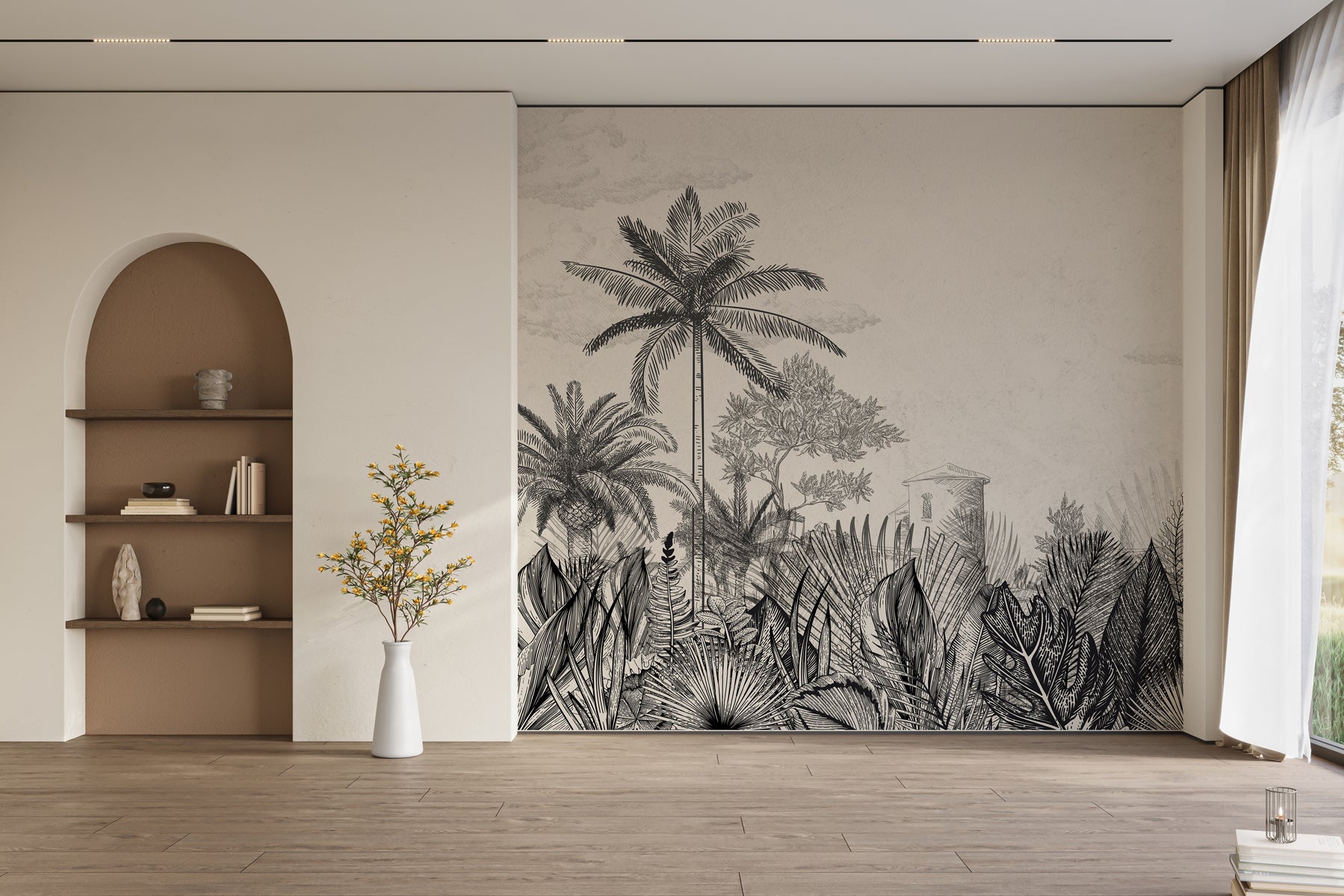 Papier peint héritage tropical noir et blanc, XXL, tendance
