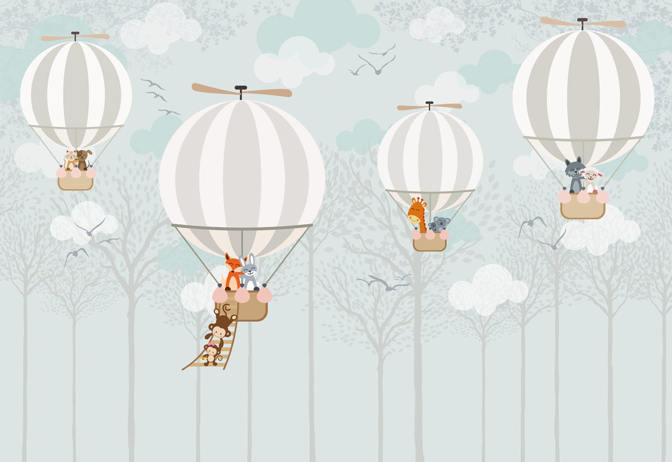 Papier peint enfant nordique montgolfière, mural concept, tendance