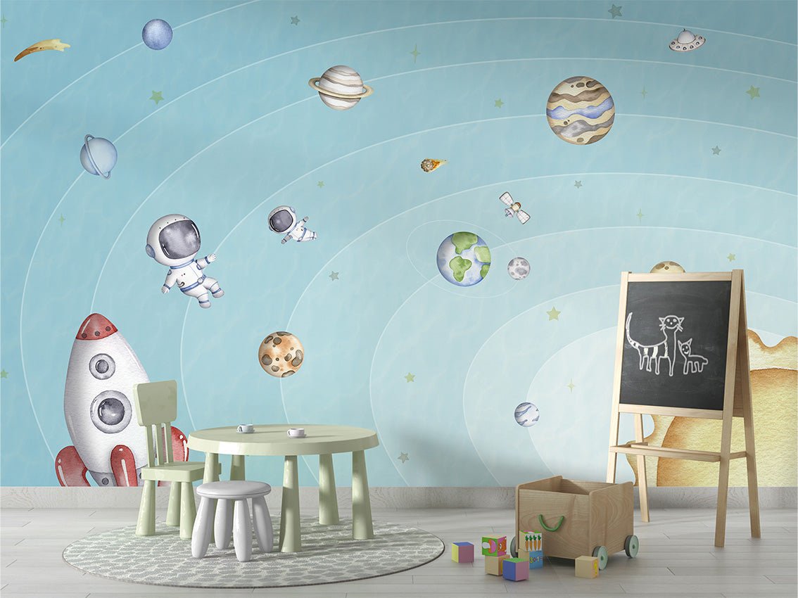 Papier peint bébé univers bleu ciel, XXL, tendance