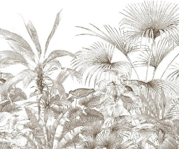 Tropische Tapete Gravur monochrom