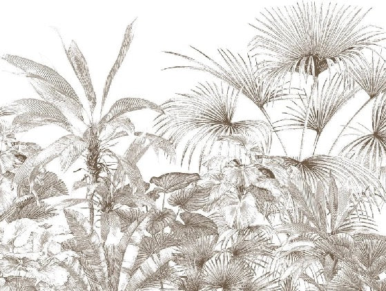 Tropische Tapete Gravur monochrom