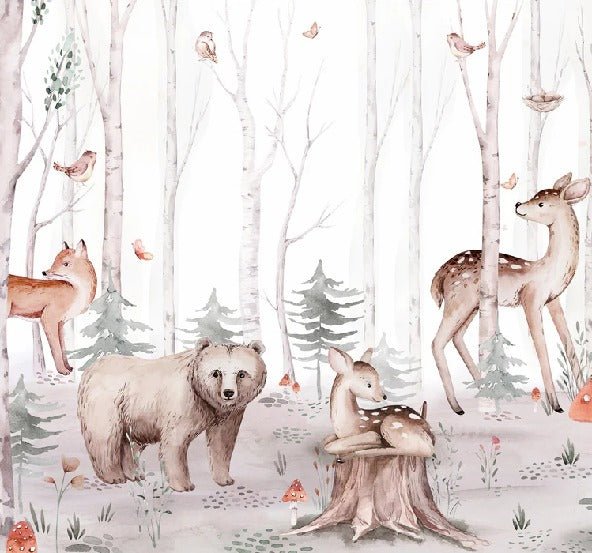 Kinder Aquarelltapete Tiere Wald