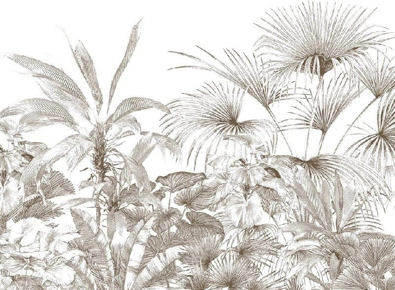 Tropische Tapete Gravur monochrom