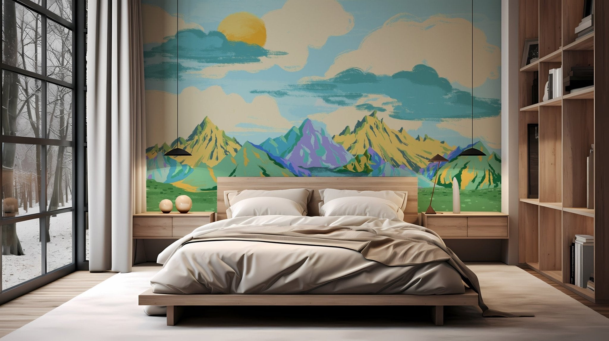 Papier peint enfant montagnes colorées, XXL, tendance