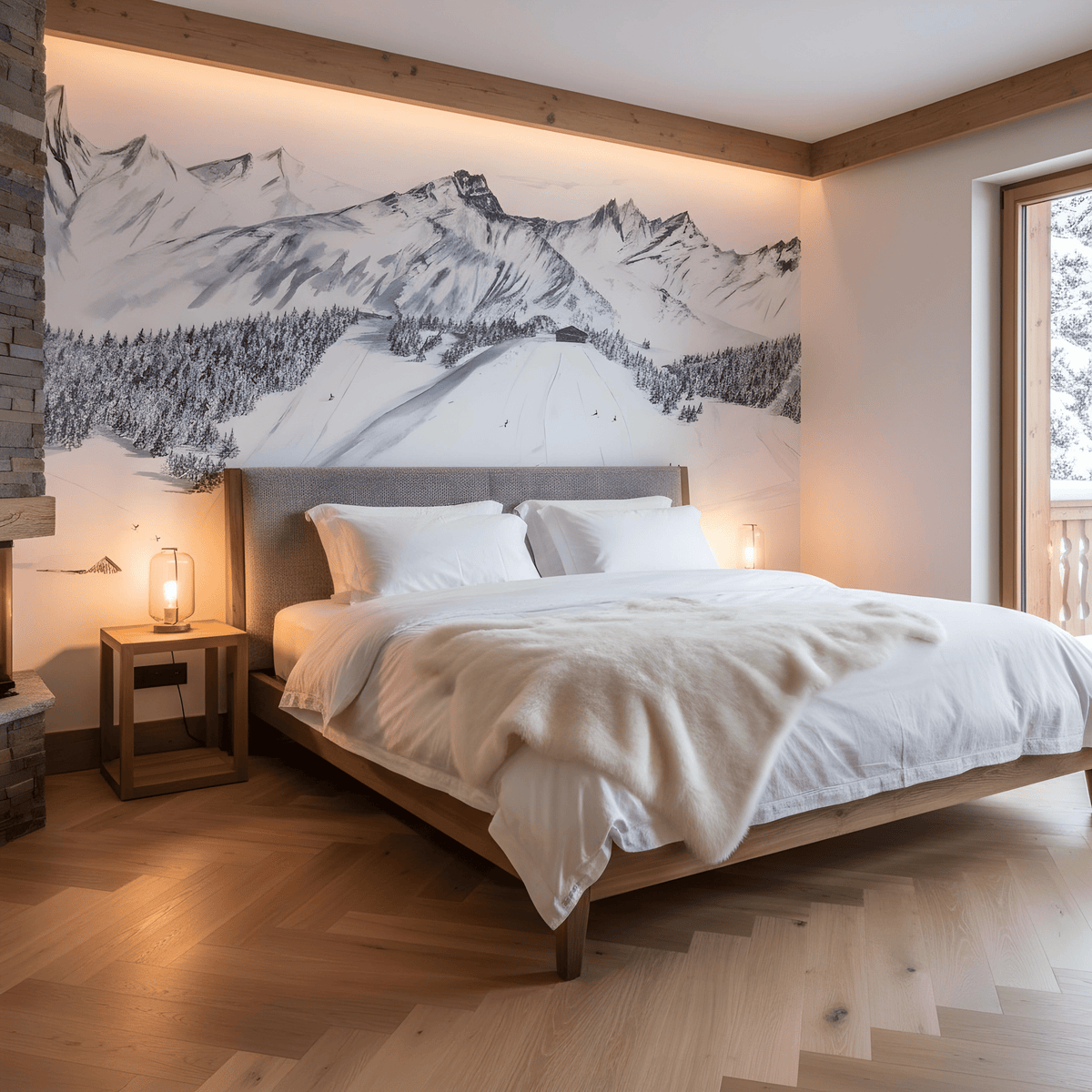 Tapete „Megève“ – Handgemalte künstlerische Wandtapete
