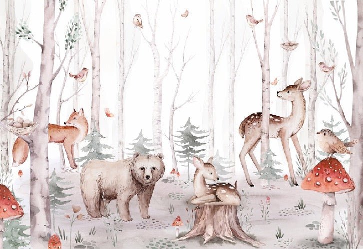 Kinder Aquarelltapete Tiere Wald