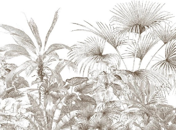 Tropische Tapete Gravur monochrom