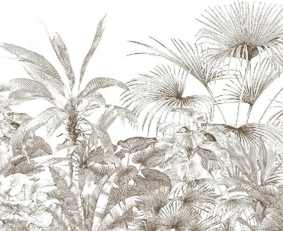 Tropische Tapete Gravur monochrom