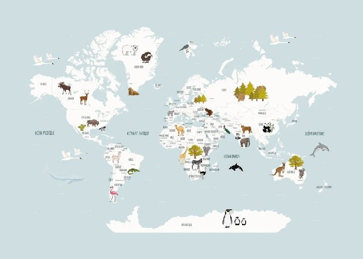 Tapete Weltkarte auf Französisch Kinder Gletscherblau