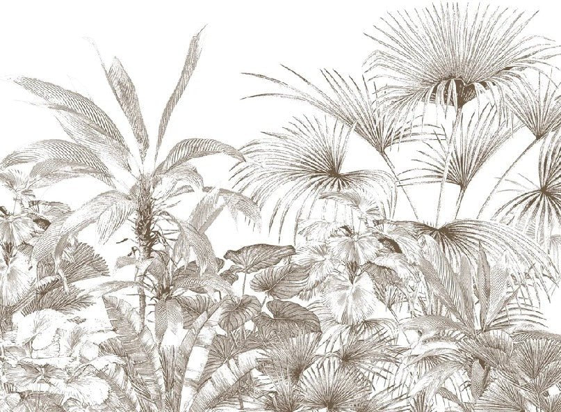 Tropische Tapete Gravur monochrom