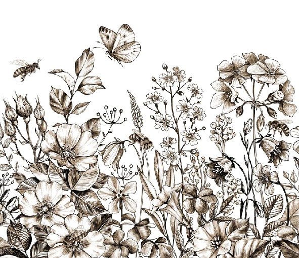 Landhaustapete Sepia-Blume